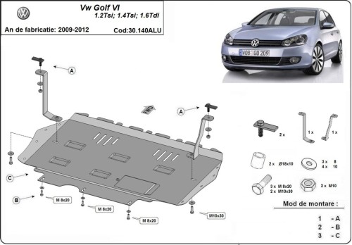 Hliníkový kryt motoru Volkswagen Golf (2009-2012)