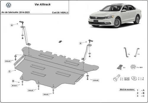 Hliníkový kryt motoru Volkswagen Passat (2014-2023)