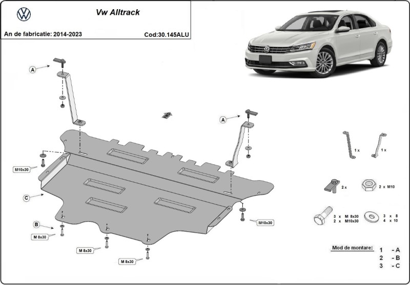 Hliníkový kryt motoru Volkswagen Passat (2014-2023)