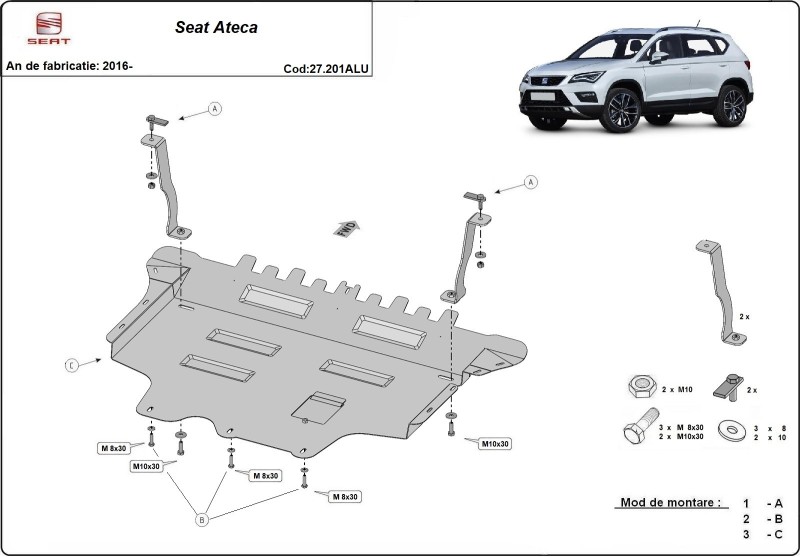 Hliníkový kryt motoru Seat Ateca (2016-2026)