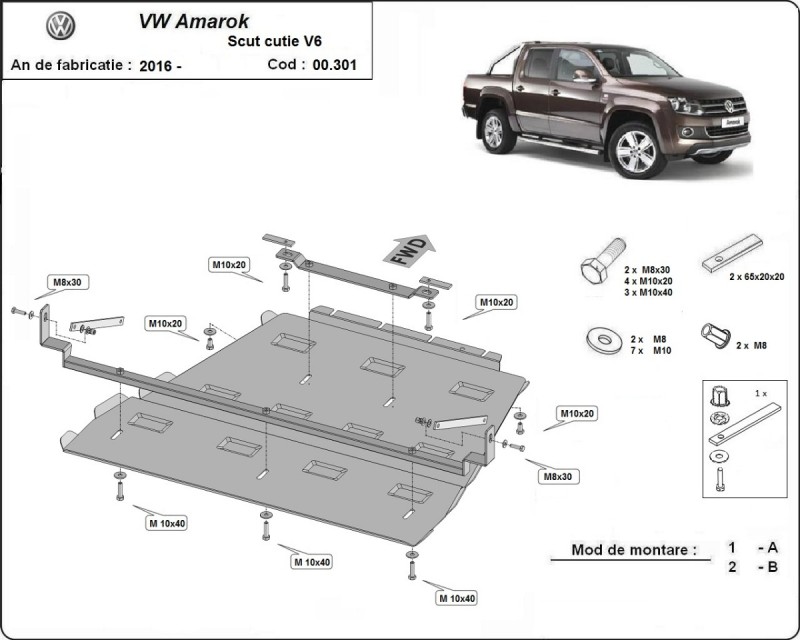 Ocelový kryt převodovky a reduktoru Volkswagen Amarok - V6 automat (2016-2022)