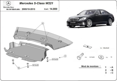Ocelový kryt motoru Mercedes S-Classe W221 - 4x2 (2005-2013)