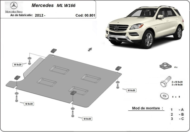 Ocelový kryt převodovky Mercedes ML W166 (2011-2019)