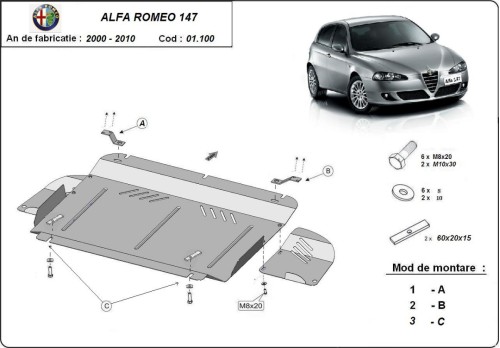 Ocelový kryt motoru Alfa Romeo 147 (2000-2010)