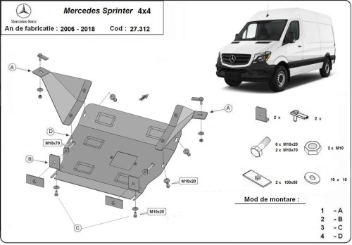 Ocelový kryt motoru Mercedes Sprinter 906 4x4 (2006-2017)
