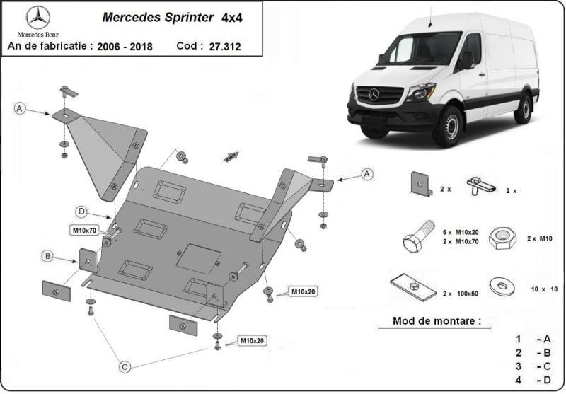 Ocelový kryt motoru Mercedes Sprinter 906 4x4 (2006-2017)
