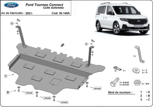 Ocelový kryt motoru Ford Tourneo Connect - Automatická převodovka (2021-2026)