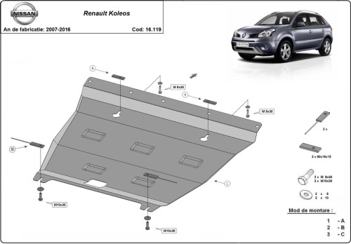 Ocelový kryt motoru Renault Koleos - Vers 2.0 (2007-2016)