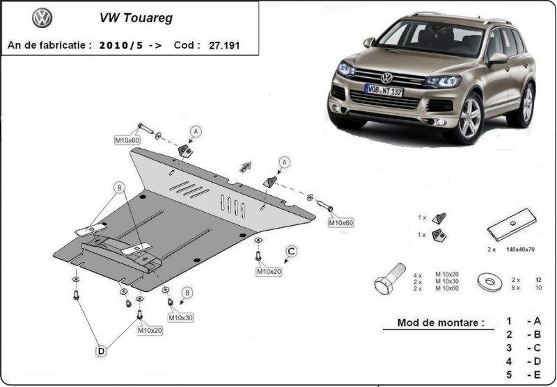 Ocelový kryt motoru VW Touareg (2010-2018)