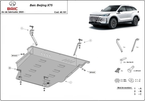 Hliníkový kryt motoru Baic Beijing X75 (2023-2026)