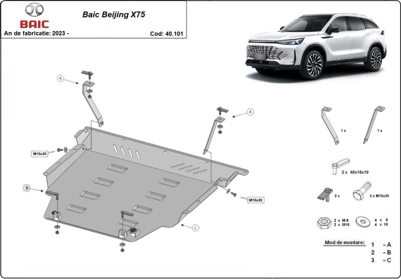 Hliníkový kryt motoru Baic Beijing X75 (2023-2026)