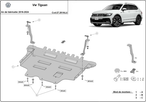 Hliníkový kryt motoru Volkswagen Tiguan (2016-2024)