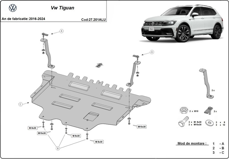 Hliníkový kryt motoru Volkswagen Tiguan (2016-2024)