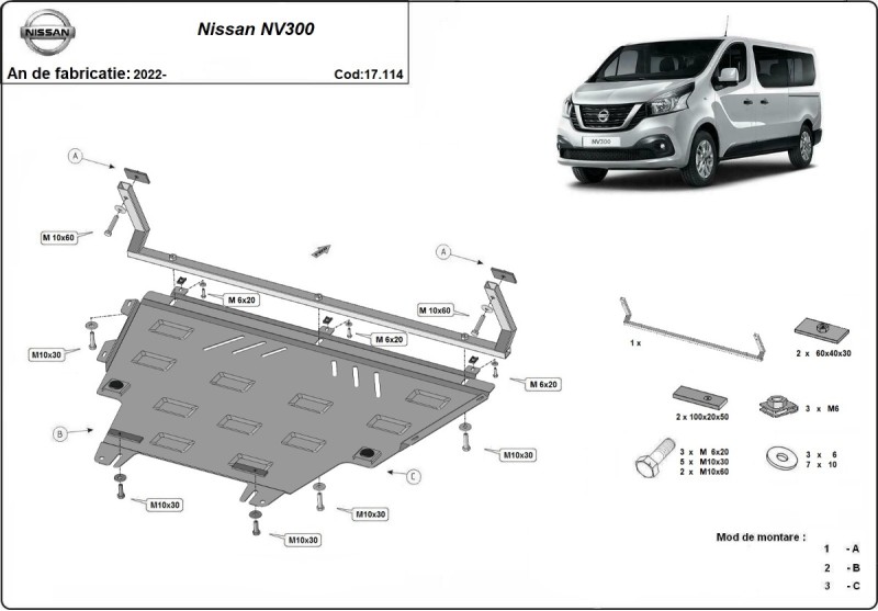 Ocelový kryt motoru Nissan NV300 (2022-2026)