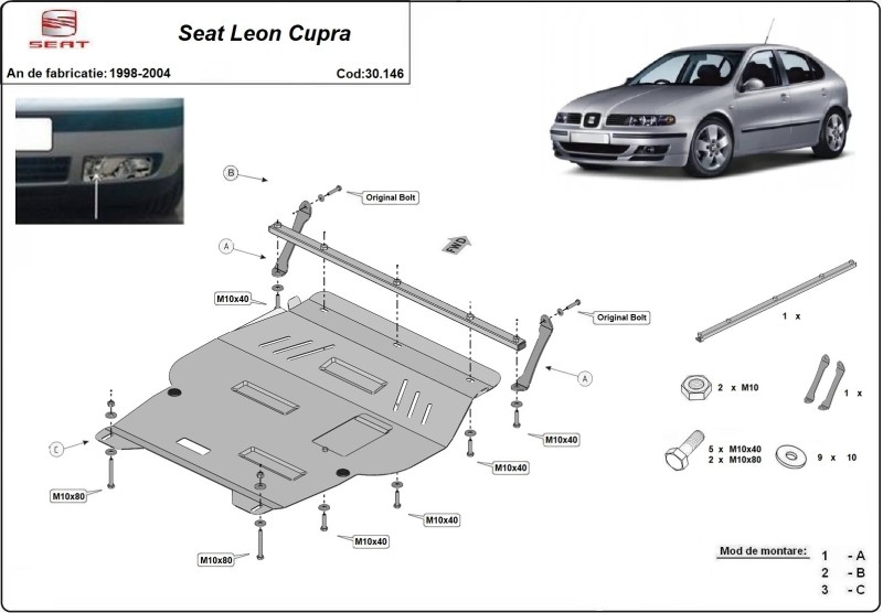 Ocelový kryt motoru Seat Leon (1998-2004)