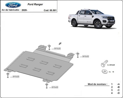 Ocelový kryt převodovky Ford Ranger (2020-2023)