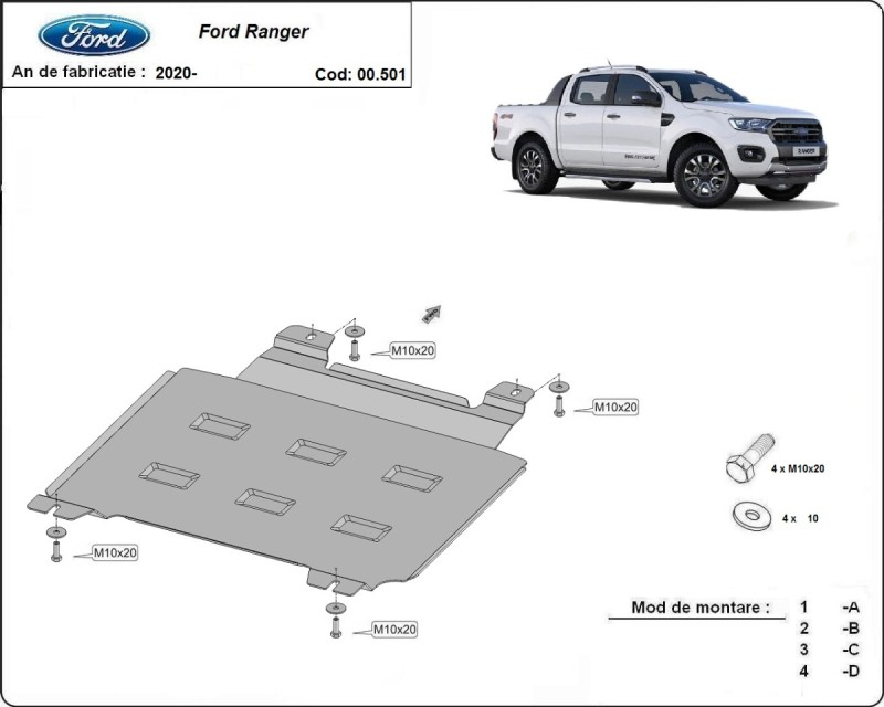 Ocelový kryt převodovky Ford Ranger (2020-2023)