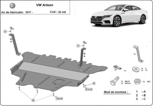 Ocelový kryt motoru VW Passat Alltrack - Manuální (2015-2023)
