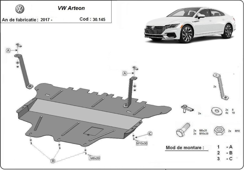 Ocelový kryt motoru VW Passat Alltrack - Manuální (2015-2023)