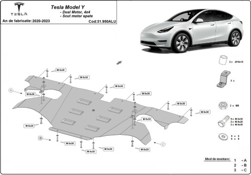 Hliníkový kryt motoru Tesla Model Y (2020-2023)