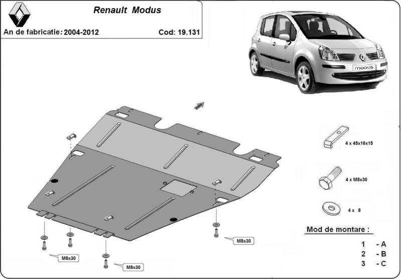 Ocelový kryt motoru Renault Modus (2004-2012)