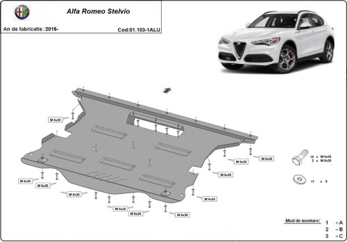 Hliníkový kryt motoru Alfa Romeo Stelvio (2016-2026)