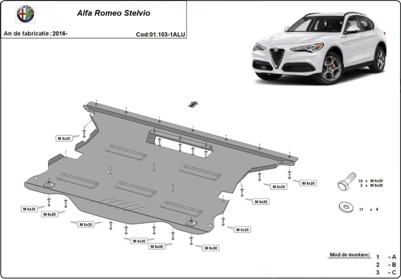 Hliníkový kryt motoru Alfa Romeo Stelvio (2016-2026)