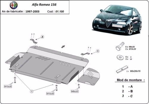 Ocelový kryt motoru Alfa Romeo 156 (1997-2003)