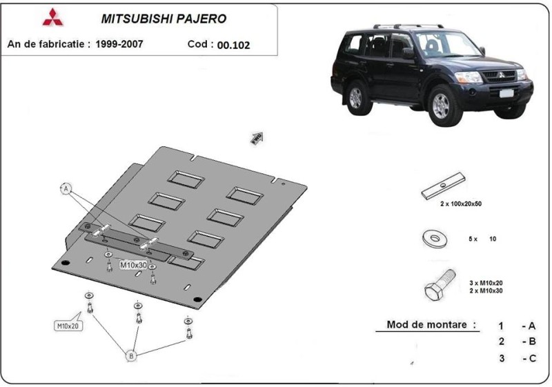 Ocelový kryt převodovky Mitsubishi Pajero 3 (V60, V70) (1999-2007)