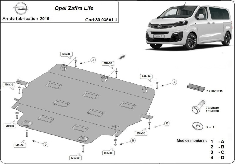 Hliníkový kryt motoru Opel Vauxhall Zafira (2019-2026)