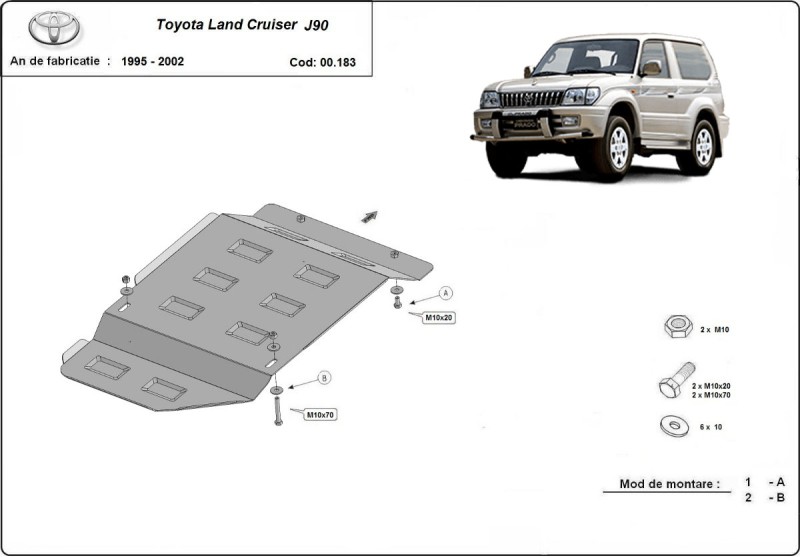 Ocelový kryt převodovky Toyota Land Cruiser J90 - pouze pro 3-dveřovou verzi (1995-2002)