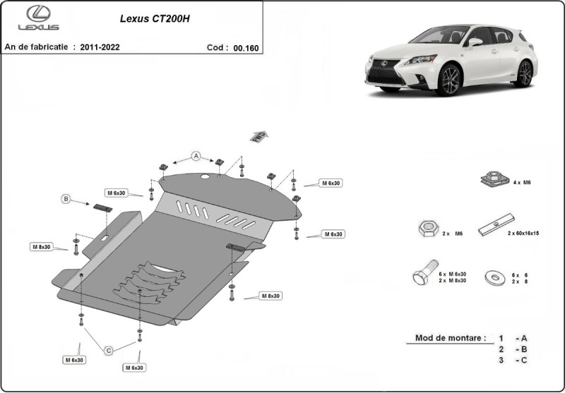 Ocelový kryt katalyzátoru Lexus CT200H (2011-2026)