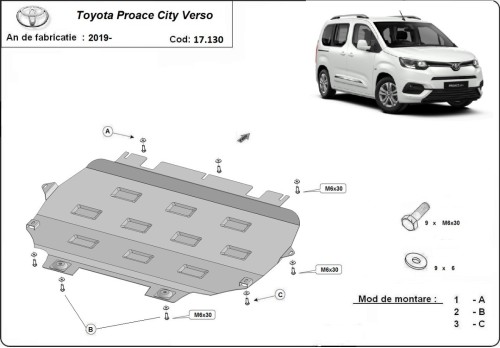 Ocelový kryt motoru Toyota Proace City Verso (2019-2026)