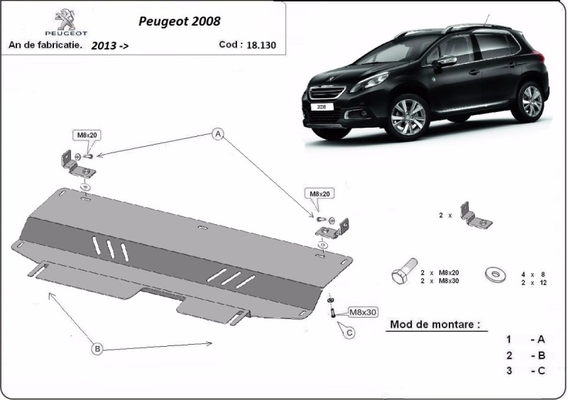 Ocelový kryt motoru Peugeot 2008 (2013-2019)