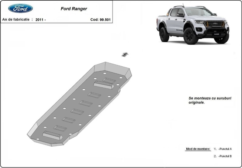 Ocelový kryt palivové nádrže Ford Ranger (2011-2023)