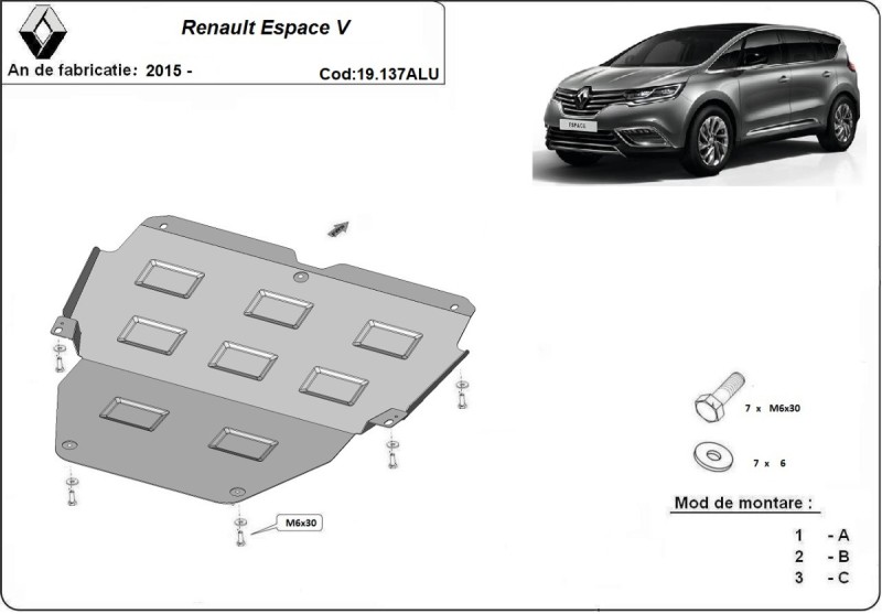 Hliníkový kryt motoru Renault Espace (2015-2026)