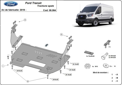 Ocelový kryt motoru Ford Transit - RWD (2013-2023)