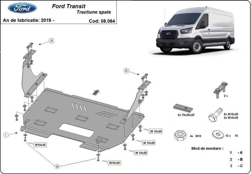 Ocelový kryt motoru Ford Transit - RWD (2013-2023)