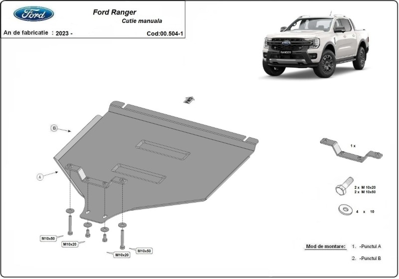 Ocelový kryt převodovky Manuální Ford Ranger (2023-2026)