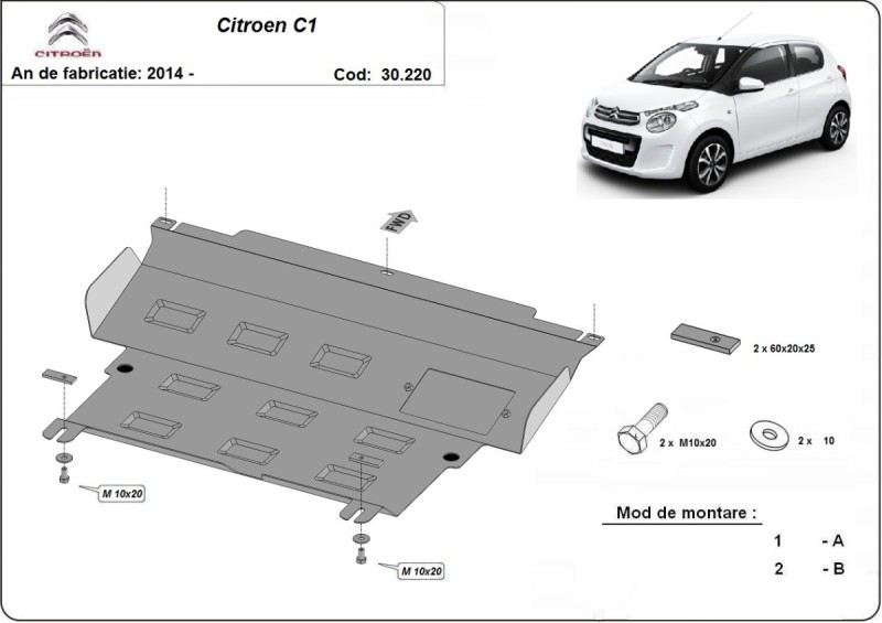 Ocelový kryt motoru Citroen C1 (2014-2022)