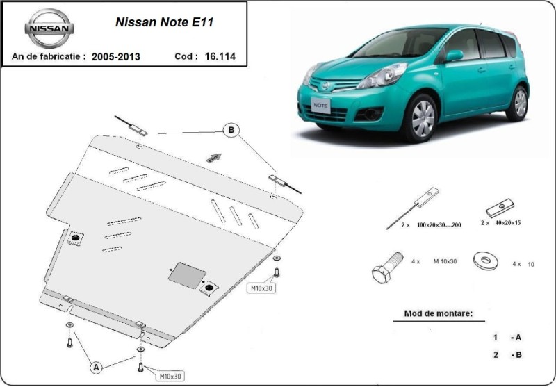 Ocelový kryt motoru Nissan Note (2007-2013)