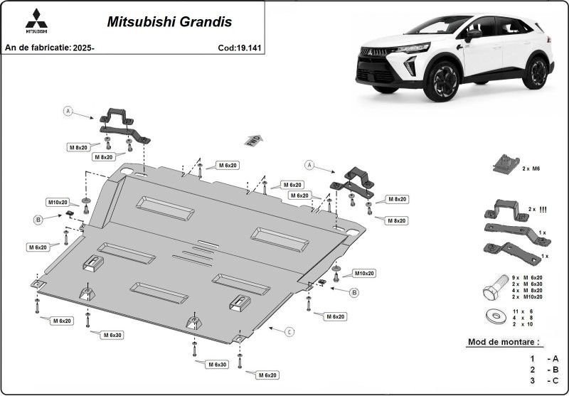 Ocelový kryt motoru Mitsubishi Grandis (2025-2026)