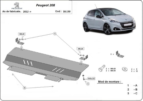 Ocelový kryt motoru Peugeot 208 (2012-2019)