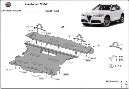 Hliníkový kryt motoru Alfa Romeo Stelvio (2016-2026)