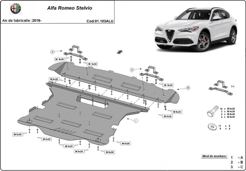 Hliníkový kryt motoru Alfa Romeo Stelvio (2016-2026)