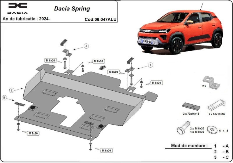 Hliníkový kryt motoru Dacia Spring (2024-2026)