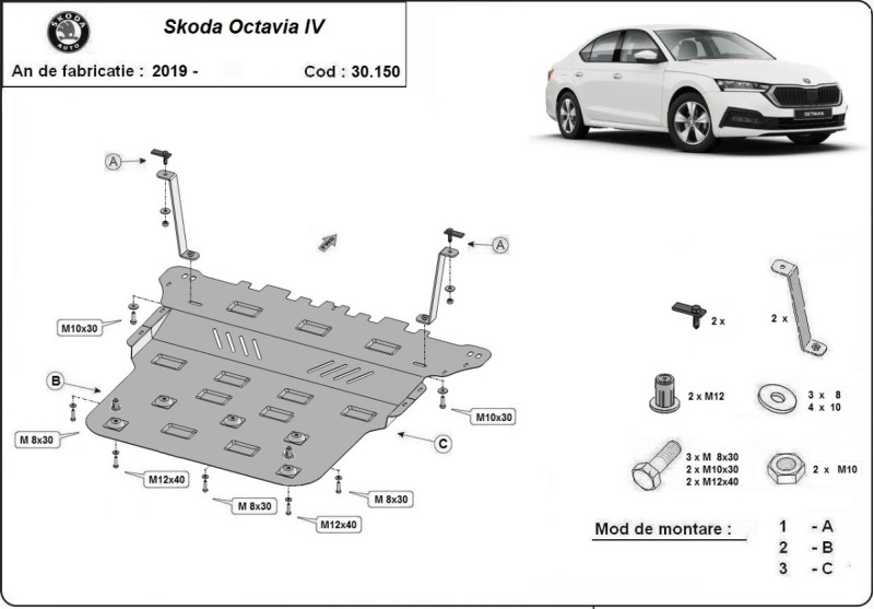 Ocelový kryt motoru Skoda Octavia 4 (2019-2026)