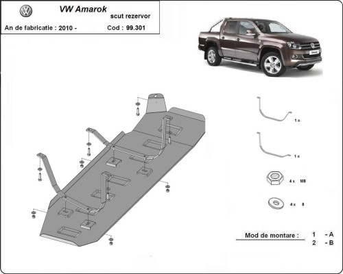 Ocelový kryt palivové nádrže Volkswagen Amarok - Pouze pro verzi bez továrního (originálního) krytování (2010-2022)