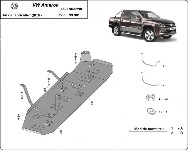 Ocelový kryt palivové nádrže Volkswagen Amarok - Pouze pro verzi bez továrního (originálního) krytování (2010-2022)
