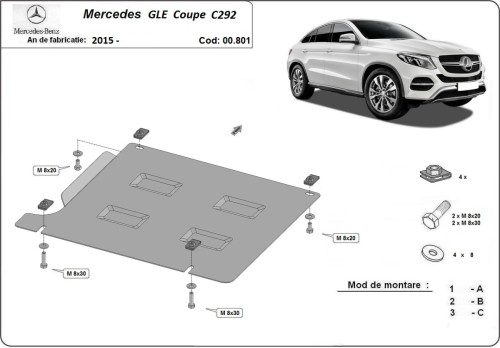 Ocelový kryt převodovky Mercedes GLE Coupe C292 (2015-2019)